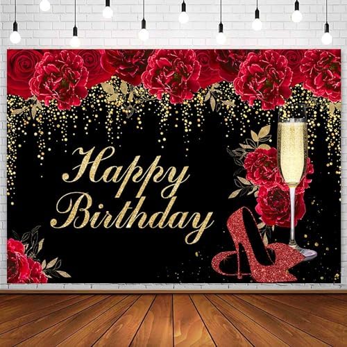 Sensfun 7x5ft Red Floral Birthday Backdrop Magenta Flowers High H...