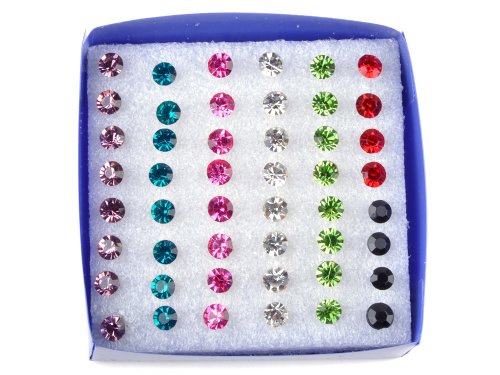 Imixlot Women's Acrylic Wholesale 144Pairs(6Boxes) Invisible Bar Crystal Earring Studs Bulk Multicolor #TOP3