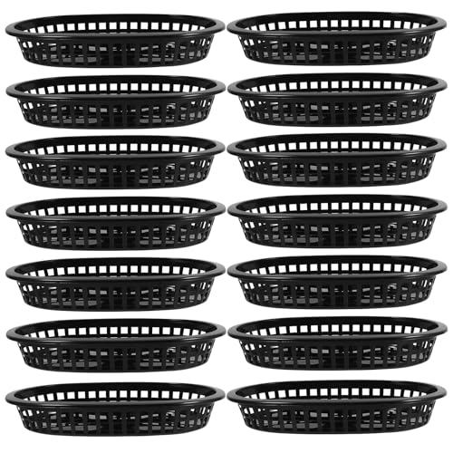 Tofficu Cestas de Plástico para Servir Comida Rápida 24 Piezas Negras, Cesta Ovalada para Aperitivos y Snacks, Contenedor Ligero y Portátil Adecuado para Hogar, Restaurante y Reutilizable