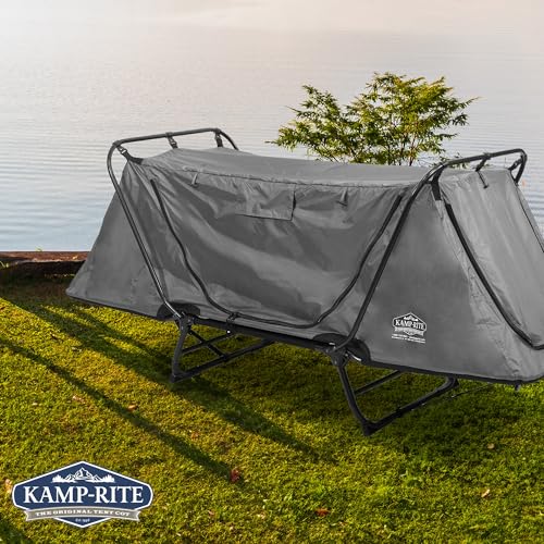 Kamp-Rite Original Quick Setup 1 Person Multifunctional Cot Convertible as Lounge Chair, and Tent with 2 Zippers and Mesh Entry Doors, Gray