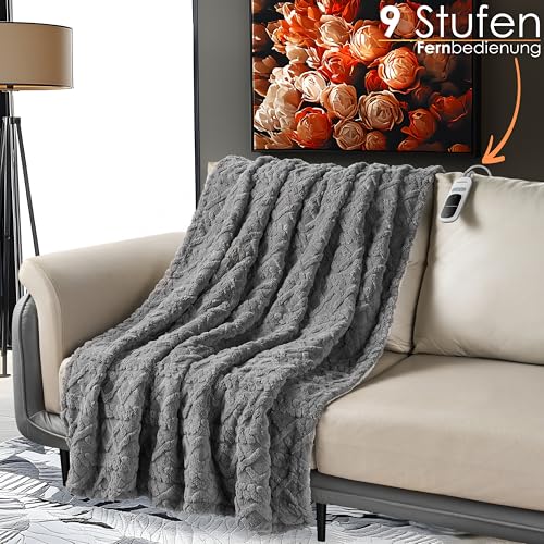 Heizdecke mit Abschaltautomatik Kuschelheizdecke 180x130cm elektrische Wärmedecke Kuscheldecke Bett Sofa Wärmezudecke Thermodecke Elektro-Wärmedecke Wärmebettdecke 9 Stufen bis 40°C waschbar