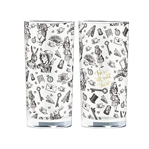 🛒 Flash Sale V&A 5236588 Alice in Wonderland Highball Glasses in Gift Box, Glass, 330 ml - (Set of 2)
