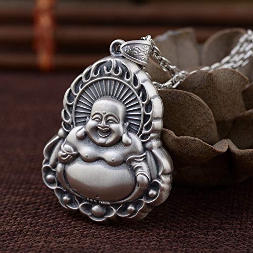 THTHT Vintage S925 Collier Argent Femmes Hommes Simple Style Ethnique Matte La Paix De Bouddha Maitreya Bouddha Pendentif Cadeaux Créatifs De La Mode Tendance De La Personnalité Cover