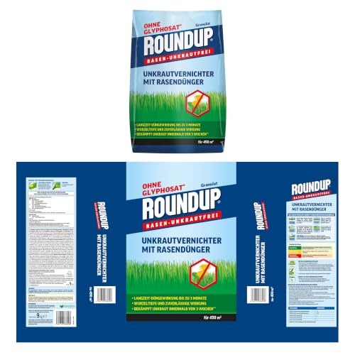 Foto von Roundup Rasen Unkrautfrei Rasendünger 9kg 450m² 2in1 100 Tage Granulat