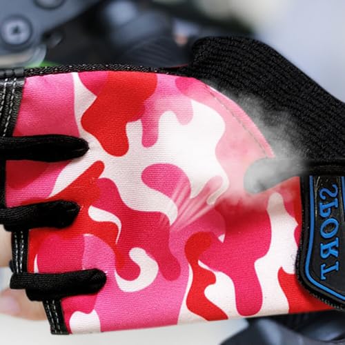 Mecmbj Kind Halb Finger Fahrradhandschuhe, Kinder Sport Handschuhe, rutschfeste Kindersporthandschuhe, zum Radfahren, Bootfahren, Yoga, Skaten, Klettern - rosa Tarnfarbe (Anwendbare Alter:6-12 Jahre)