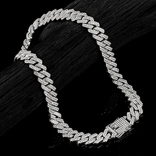 image for JUNVirtuous 2 Pieces Cuban Link Chain Mens Iced Out Miami Cuban Neckla