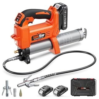 TaskStar 10000PSI Electric Grease Gun: Auto Grease Volume Control, 4.6 oz/min Battery Powered Cordless Grease Gun Kit with 2×2.0Ah Batteries, 3 Couplers - Efficient for Tractors, Trucks, and Machinery