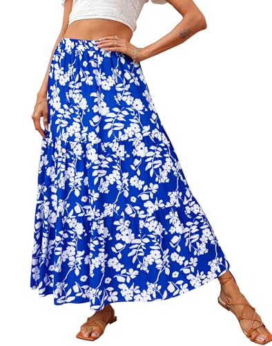 Image of KIRUNDO Maxi Skirts for Women Summer Boho Floral Long Skirt | High Waist Tiered Flowy Skirt, 2026 Spring Fall Fashion, Casual Teacher Outfits, Beach Vacation Clothes, Cruise Resort Wear