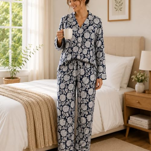 Image of Huar Cotton Pajamas Set for Women - Luxurious Cotton Womens Pajama Sets - Comfortable Christmas PJ Set, Breathable & Light Pj