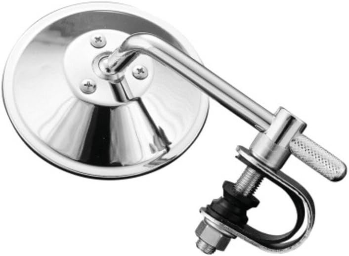 Clamp-on Adjustable Short Stem Motorcycle Mirror - 4" (100mm) Round, Chrome Finish