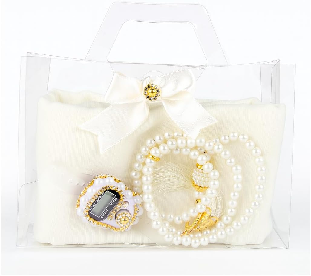 Premium Hijab Gift Set – 3-Piece Muslim Set with Chiffon Scarf, Prayer Beads (Tasbih) & Zikr Counter