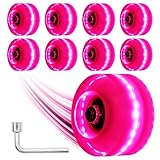 Nezylaf Light Up Roller Skate Wheels 8 Pack, 78A Hardness LED Skateboard Wheels with Premium ABEC-9 Bearings, Illuminating Roller Skate Accessories for Outdoor Indoor Quad Skates