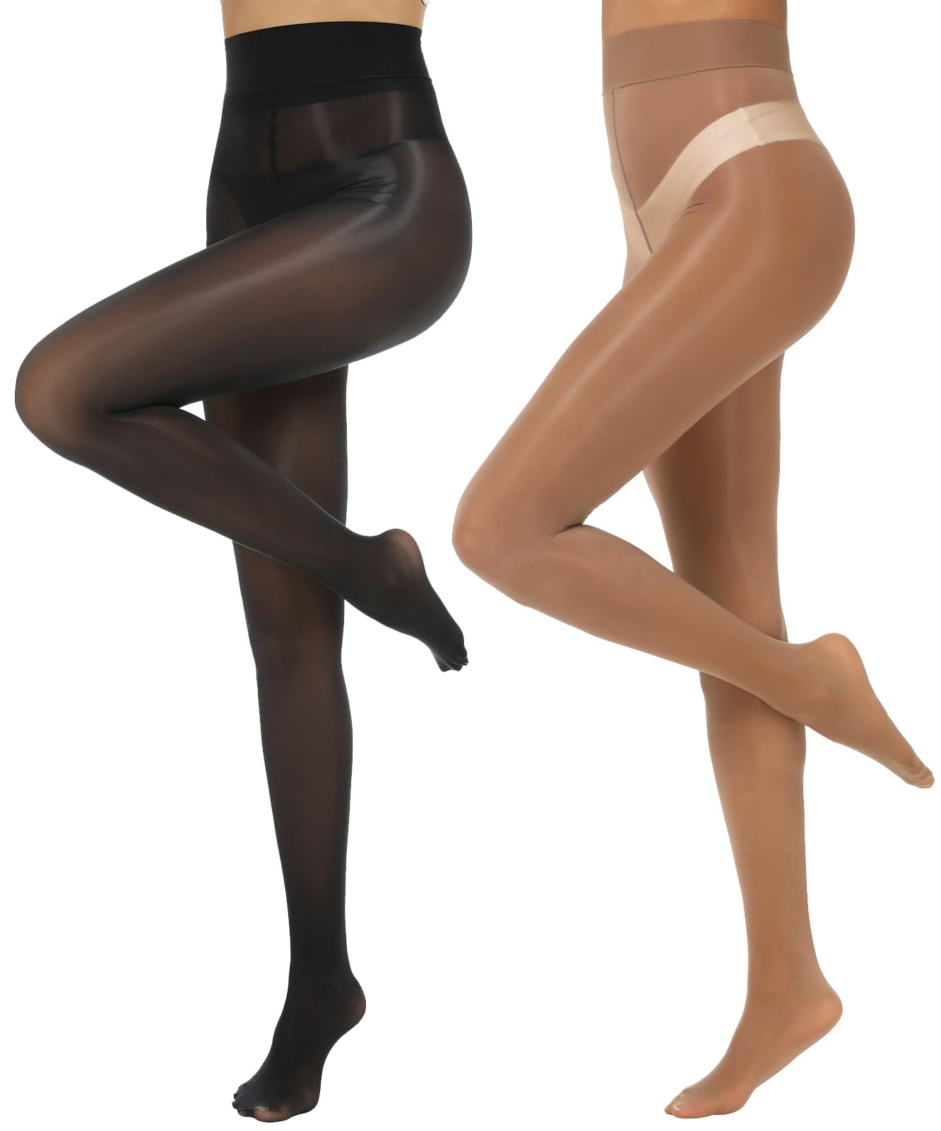 MANZI Shiny Pantyhose for Women 2 Pairs Shimmer Sheer Tights Ultra Silky