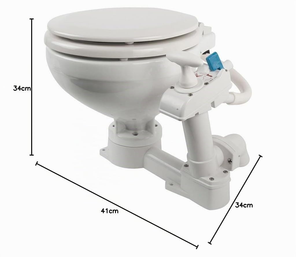 Compass manuelle Toilette/Bordtoilette mit Porzellanbecken und Kunststoffdeckel, geeignet für Segel- und Motorboote, weiß, 199950