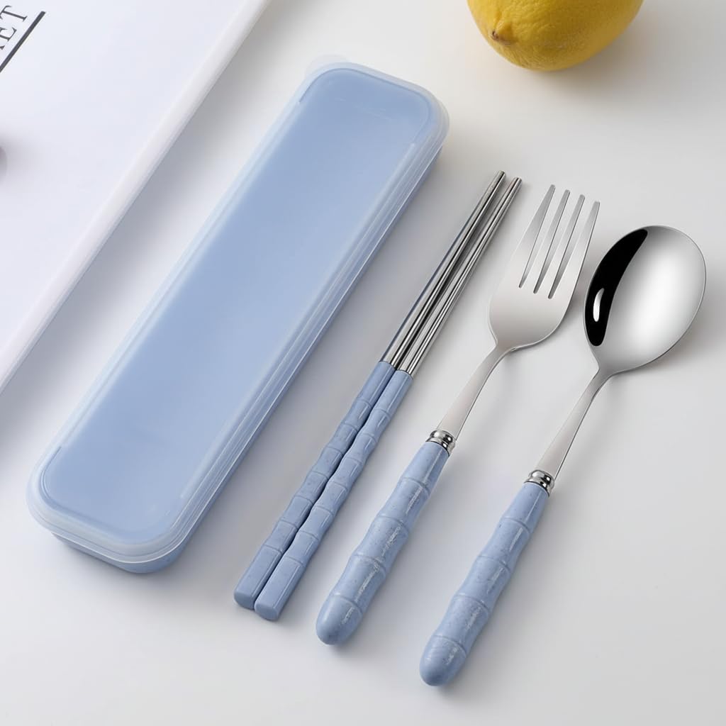 3 Piece Portable Stainless Steel Cutlery Set with Spoon, Fork & Chopsticks – Reusable Travel Utensil Kit with Anti-Slip Handles & Storage Case for Office, School, Camping, Picnic & Outdoor Use-image-17