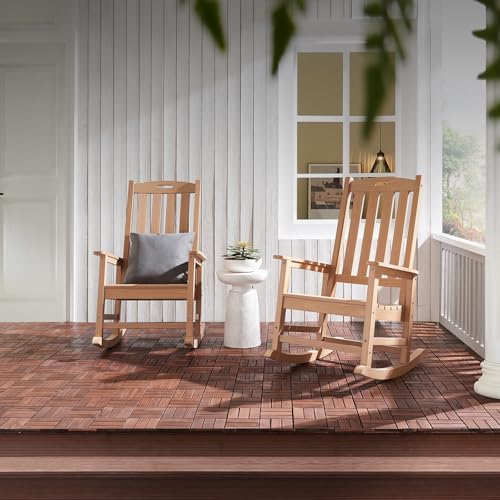 Image of Psilvam Outdoor Rocking Chairs Set of 2, Oversized Porch Rocker (Teak)