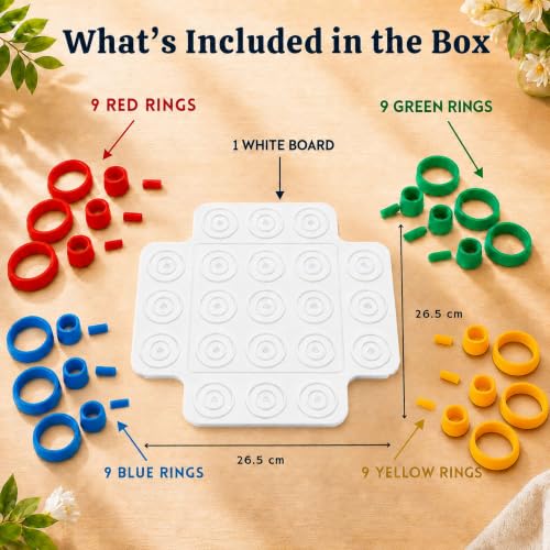 Image of Graphene Tri Rings Strategy Board Game Tic Tac Toe 3 in a Row Ring Puzzle for Kids Interactive 2-4 Players STEM Activity Color Matching Brain Teaser Indoor Outdoor Educational Family Game 8+ Years