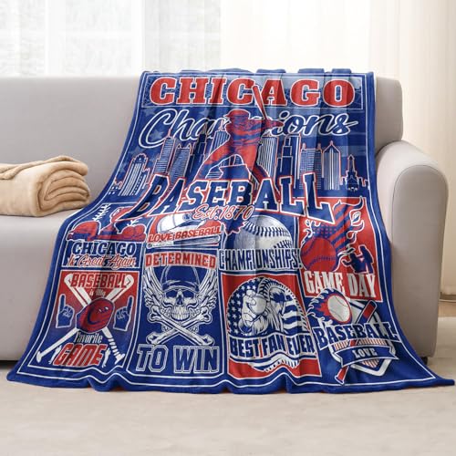 KLFELK Baseball Fans Throw Blanket for Men Women Sports Gifts for Chicago Fans 60x50 Baseball Team Blanket for Sofa Bed