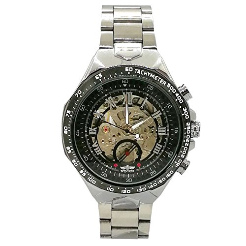 Preisvergleich Produktbild Chronomart Armbanduhr, groß, russisch, elegant, sportlich, Skelett-Zifferblatt, automatisch, mechanisch, Edelstahl-Armband