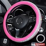 coofig New Girly Diamond Steering Wheel Cover,with Soft PU Leather Bling Bling Rhinestones,15