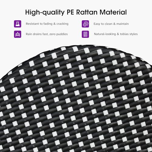 Image of PURPLE LEAF Patio Oversized Backrest Bar Height Stool Set of 1 Outdoor Round Barstools Aluminum Frame in Champagne Finish Woven Rattan for Indoor Kitchen Dining Bistros Cafe Restaurant Black