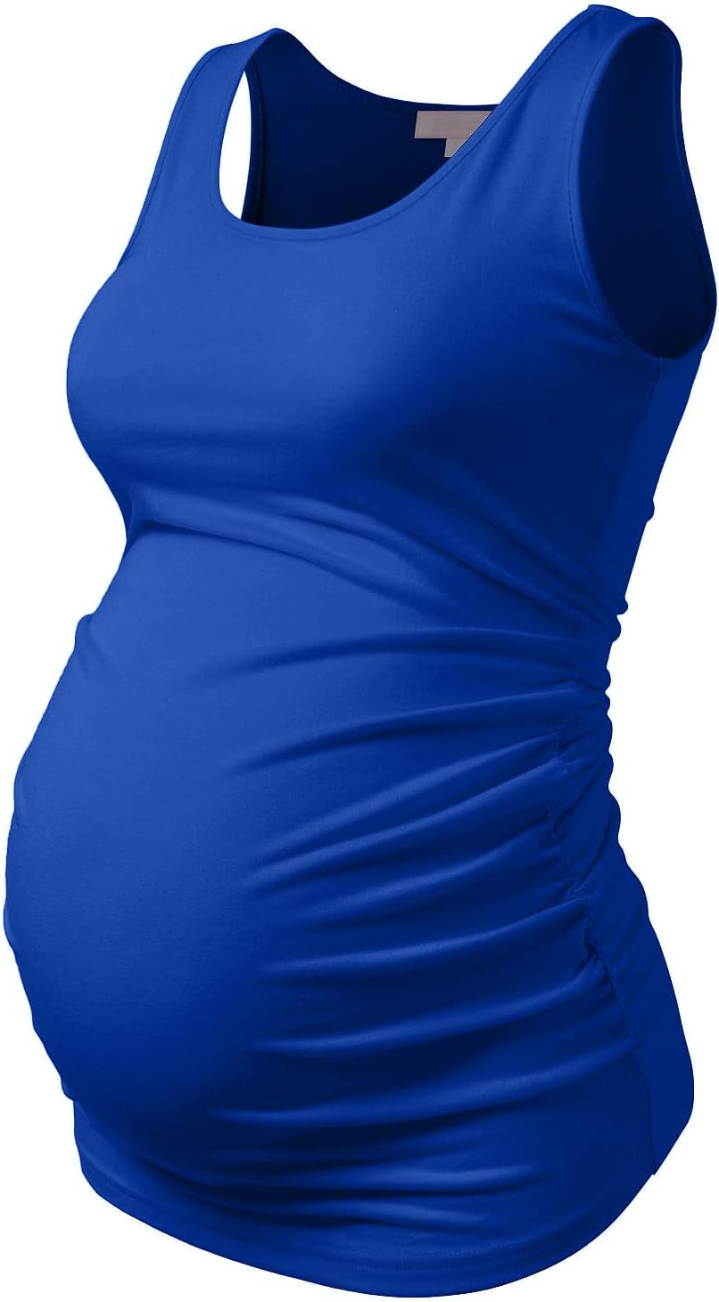 BHOME Maternity Tank Tops for Women Ruched Sleeveless Basic Tops Layering Maternity Shirt Vest Pregnancy Tee