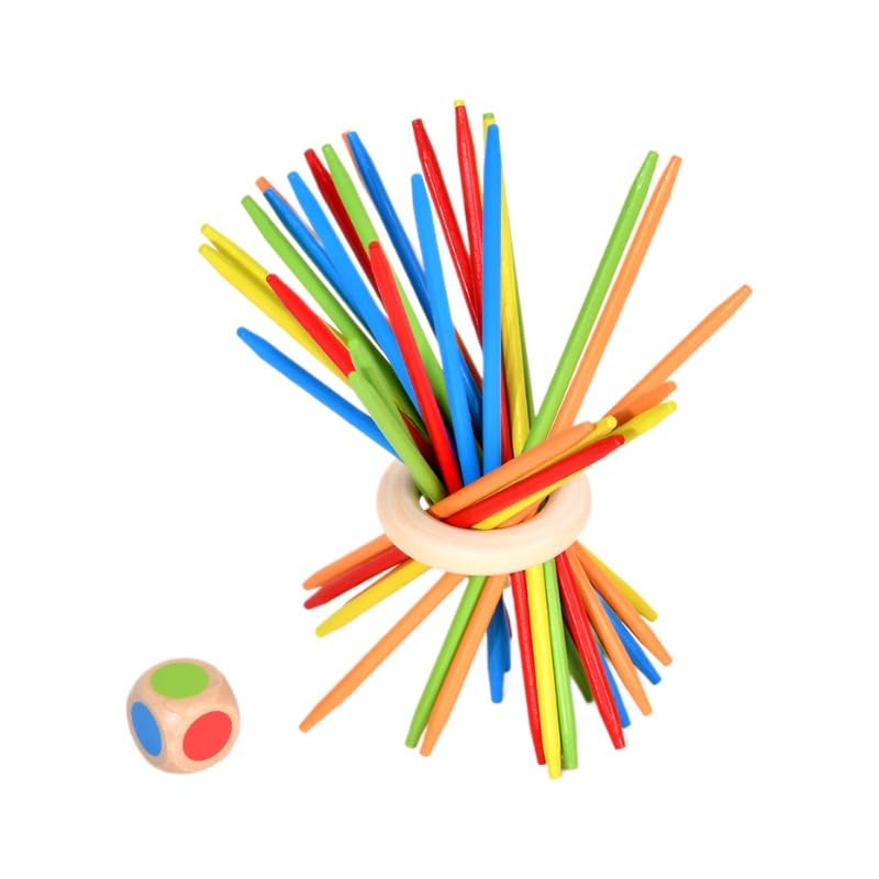 100Stk Mikado Spiel mit Farbwürfel für Familienfeiern, Camping und Junggesellinnenabschied, Geschicklichkeitsspiel für Kinder und Erwachsene