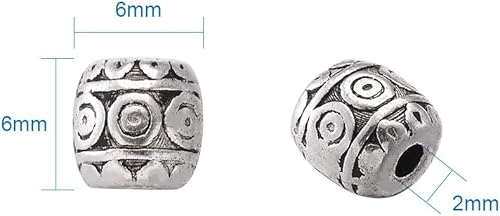 Miniatura 2 de Pandahall - 50 unidades de cuentas de barril de aleación de tubo espaciadores de 0.236 x 0.236 pulgadas, plata antigua para hacer pulseras,