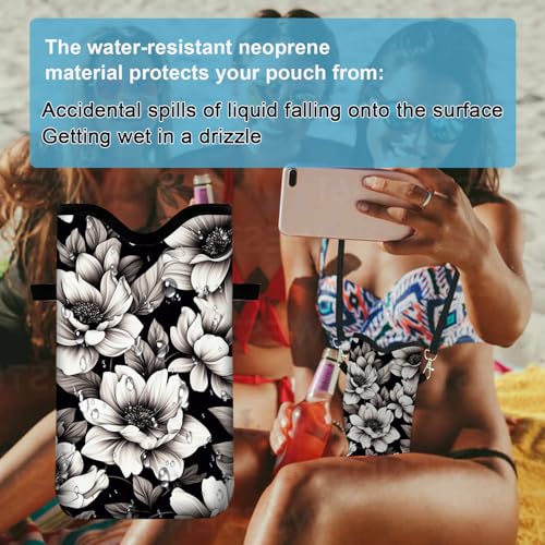 Image of Neoprene Cell Phone Sleeve Pouch Case Bag with Crossbody Strap Neck Lanyard for Women 7.1 X 3.9 in Flower