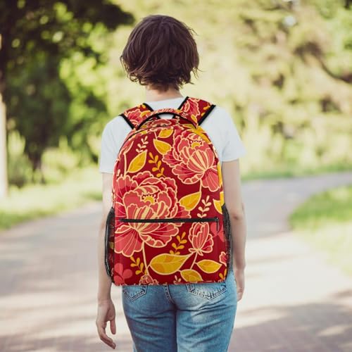Sac à dos d'école fleurs et feuilles dorées au design multicolore unique - 6