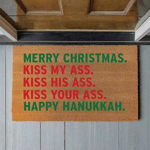 Merry Christmas Kiss My Ass Happy Hanukkah Christmas Door Mat Funny Christmas Doormat Christmas Welcome Mat STK 1586