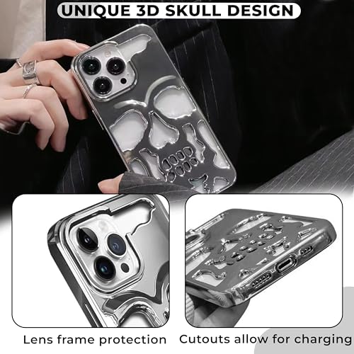 Image of Kraptick Polycarbonate iPhone 16 Pro Case - Electroplated Skull Face Design Mobile Cover, Stylish & Durable Phone Cover, Lightweight Protective Fit for Apple iPhone 16 Pro -(Silver)