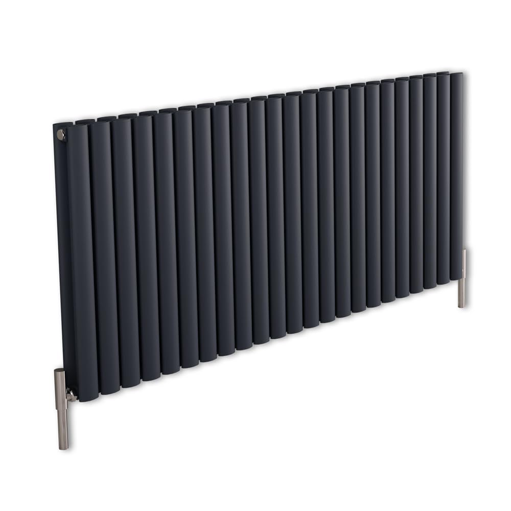 MILANO Anthracite Horizontal Double Oval Panel Aluminium Radiator 600x1380
