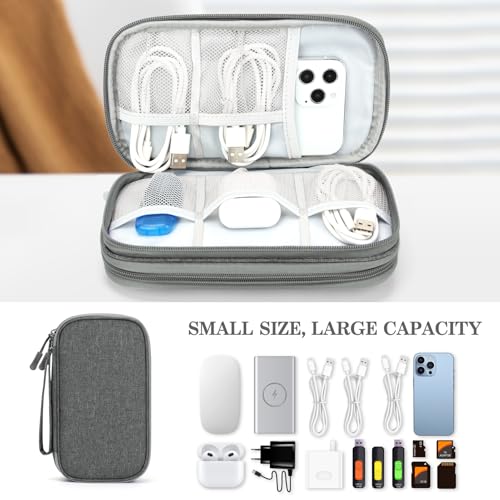 Image of FYY Electronic Organizer, Travel Cable Organizer Bag Pouch Electronic Accessories Carry Case Portable Waterproof Double Layers Storage Bag for Cable, Cord, Charger, Phone, Medium Size, Dark Grey