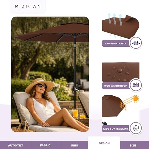 Image of Midtown Umbrellas Lean - 10 Ft Patio Umbrella, Bay Brown Canopy