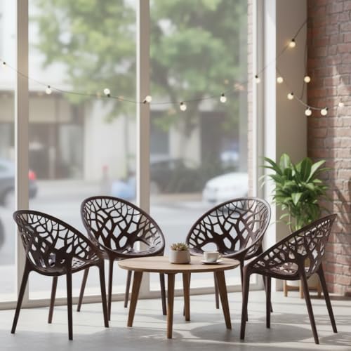 Image of SkyGlamour Neelkamal Crystal Plastic Chair for Home, Living Room, Garden, Patio Durable Indoor & Outdoor|Plastic Chairs Set of 4, Colour: Weather Brown