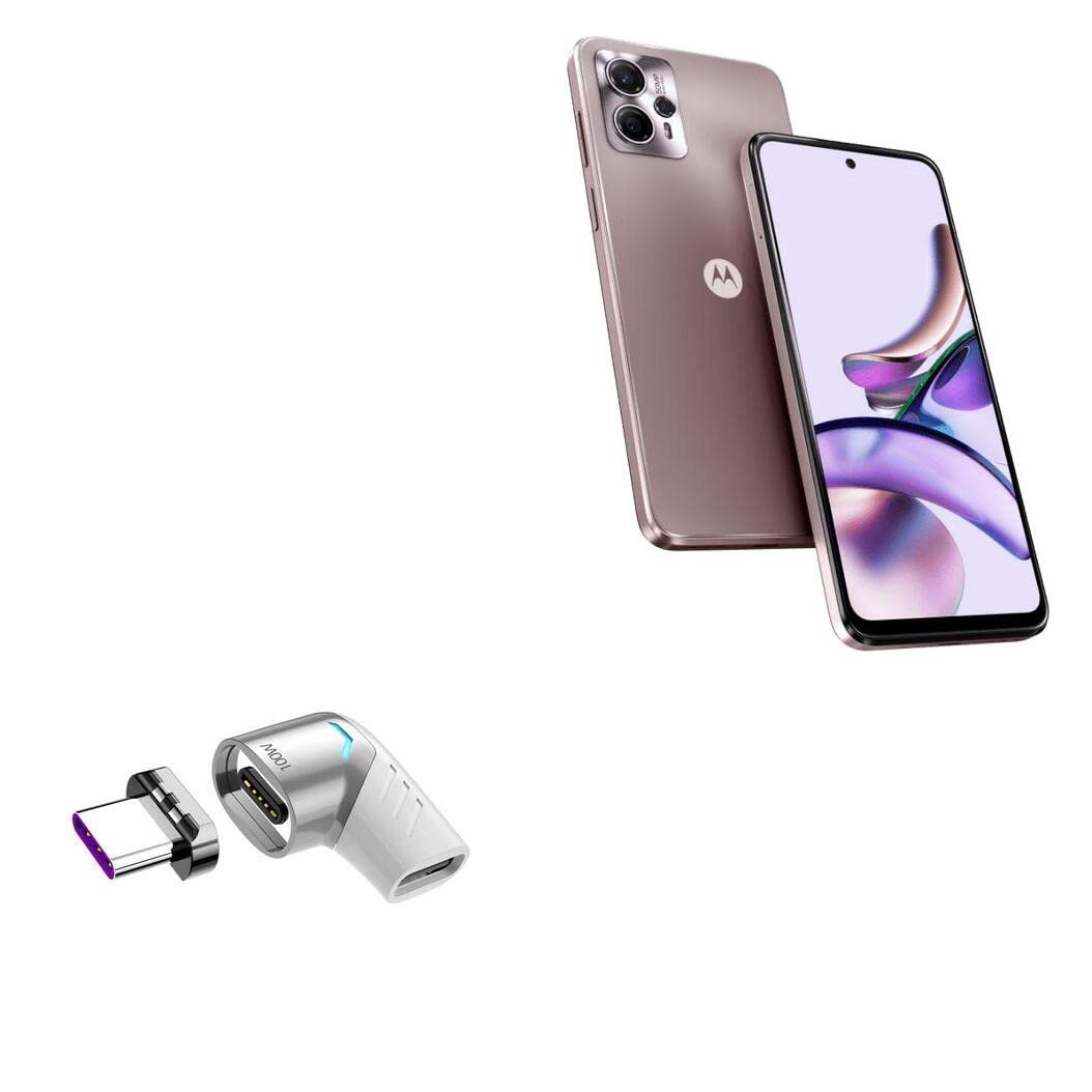 BoxWave Adapter Compatible with Motorola Moto G13 - MagnetoSnap PD Angle Adapter, Magnetic PD Angle Charging Adapter Device Saver - Metallic Silver