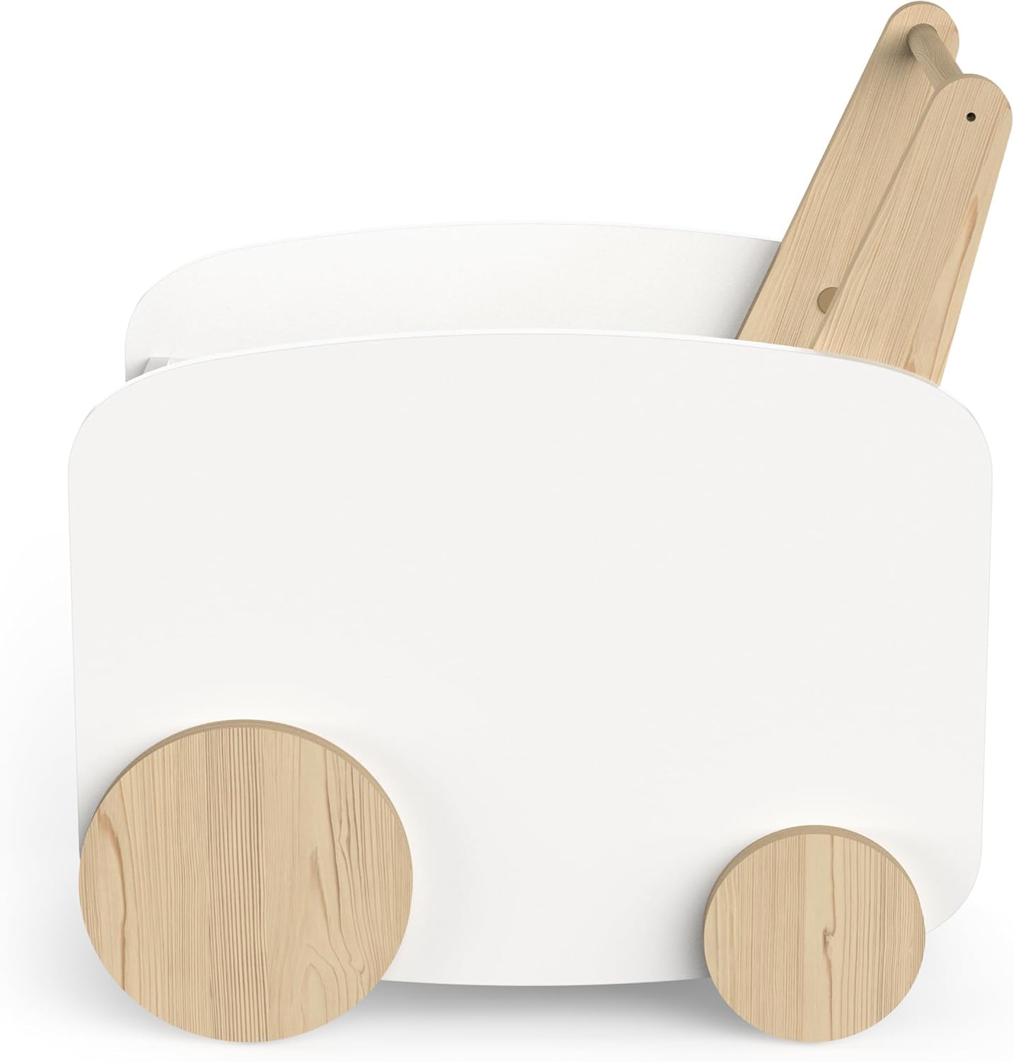 habeig Lauflernwagen, Spieltruhe, Spielzeugbox für Kinderzimmer, MDF & Echtholz, 50x53x35 cm, Rollbar, (Weiss/Holz) 829