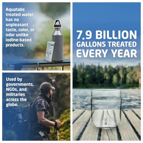 Image of Aquatabs 49mg Water Purification Tablets (100 Pack). Water Filtration System for Hiking, Backpacking, Camping, Emergencies, Survival, and Home-Use. Easy to Use Treatment and Disinfection.