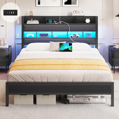 Bett 140×200 mit LED Beleuchtung & Ladestation (3 USB&1 Typ-C-Anschluss),Metallbett mit Lattenrost Bettgestell mit Stauraum Kopfteil aus Leinen,Jugendbett Einzelbett Gästebett Bettrahmen (140×200cm) Bett 140×200 mit LED Beleuchtung & Ladestation (3 USB&1 Typ-C-Anschluss),Metallbett mit Lattenrost Bettgestell mit Stauraum Kopfteil aus Leinen,Jugendbett Einzelbett Gästebett Bettrahmen (140×200cm)