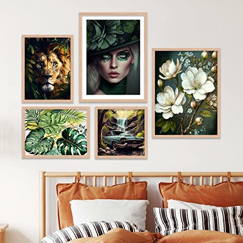 Image of kotart Modern Wall Art Framed Painting for Wall Decoration - Wall Paintings for Living Room, Bedroom Combo30 (Green, Framed) Set of 5 (Art 8)