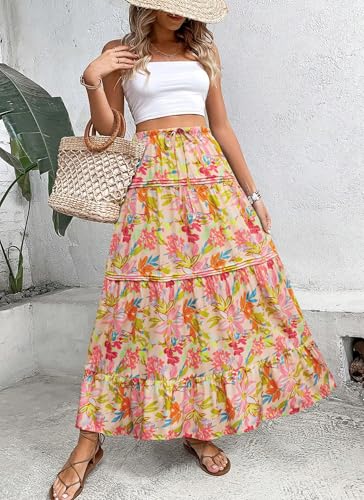 Womens Summer Long Flowy Boho Skirts Casual A Line High Waisted Elegant Vacation Skirt