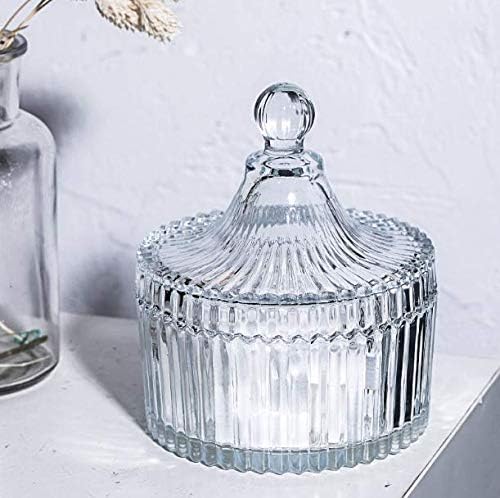 Image of Stylish Home Decor Crystal Clear Glass Sugar Candy Mukhwas Jar Bowl Pickle Storage Container Pot with Lid CRYSTAL CANDY JAR. (CRYSTAL CANDY JAR 4 INCH)