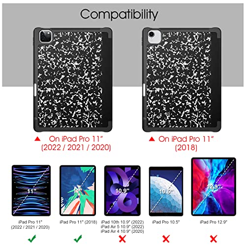 Fintie Slimshell Case For Ipad Pro 11-Inch (4Th / 3Rd Generation) 2022/2021 - Soft Flexible Tpu Stand Back Cover With Pencil Holder, Also Fit Ipad Pro 11" 2Nd / 1St Gen, Composition Book #TOP1