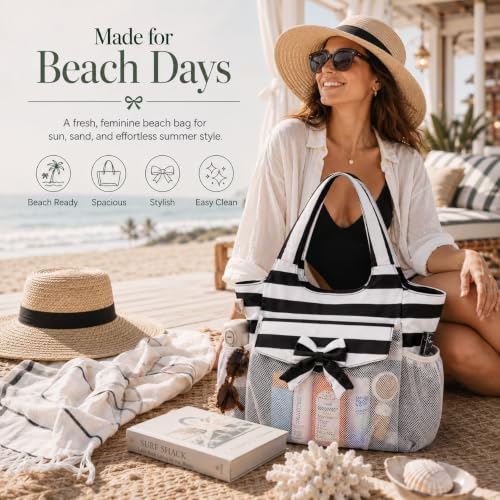 Image of LEDAOU Large Beach Bag Women Waterproof Sandproof Zipper Beach Tote Pool Bag for Swim Gym Grocery Travel with Wet Pocket