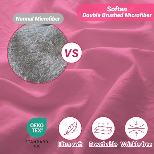 Image of Softan Microfiber Full Sheet Set with Non-Slip Corner Straps, Hot Pink | 15 inch Deep Pocket Fitted Bed Sheets, Double Brushed Microfiber, Cozy Sheets & Pillowcase for All Season