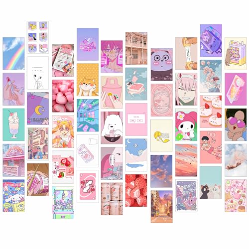 Image of Paper9store Pack Of 50 Aesthetic Wall Collage Kit - 4?6 Inches Self Adhesive Wall Posters For Bedroom, Living Room, Office A6 Size (Anime aesthetic)