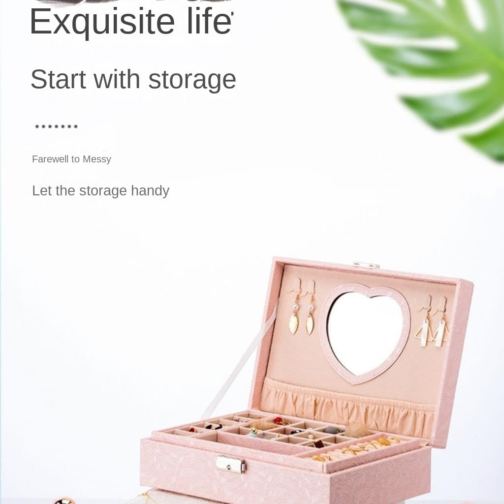 Joyero Europeo Coreano con Cerradura de Mano, Caja de Madera para Guardar Pendientes Sencillos con Forma de corazón