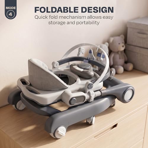 Image of Baybee Walker for Kids for 6 to 18 Months with Push Mode, Kick Play Music, Height Adjustable, Foldable Design, Musical Toy Panel and Food Tray, Walking Supporter for Baby (Dark Grey)