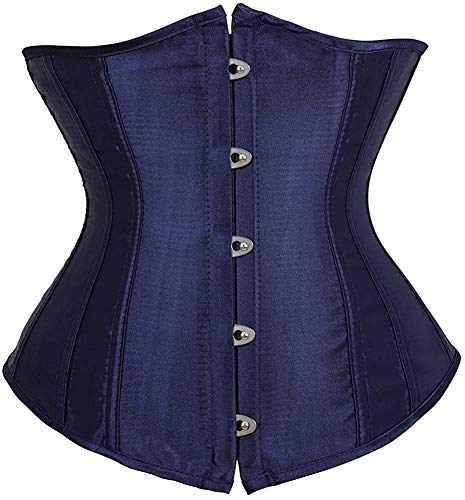 Lista de Corsés y bustiers para Mujer de esta semana. 50 HNGHOU Corsés de entrenamiento de cintura para mujer con cordones y huesos para entrenamiento bajo el busto, Azul marino, XXXL